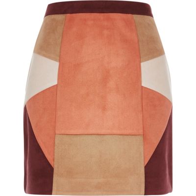 Red patchwork mini skirt